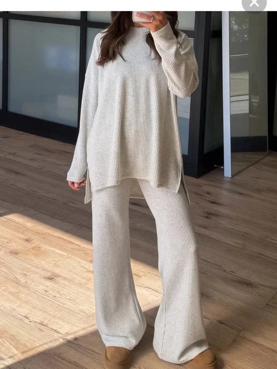 Shop Talulah Always Cozy Ribbed set - Oat - Picture 1 of 5